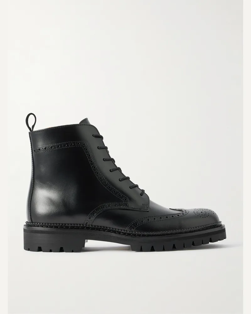 MR P. Jacques Waxed-Leather Brogue Boots Black
