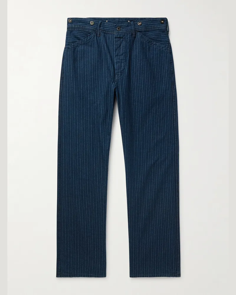 RRL Eastman gerade geschnittene Hose aus gestreifter Baumwolle Blau