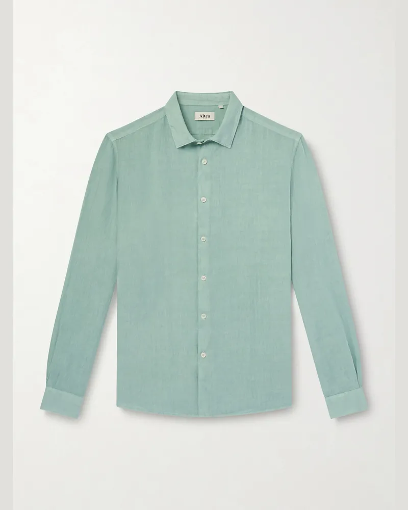 Altea Hemd aus Leinen in Stückfärbung Blau