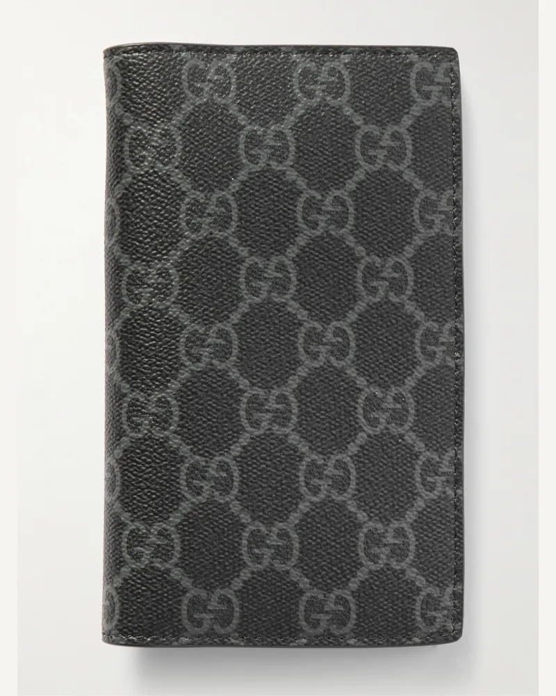 Gucci GG Emblem aufklappbares Portemonnaie aus beschichtetem Canvas mit Logomuster Grau