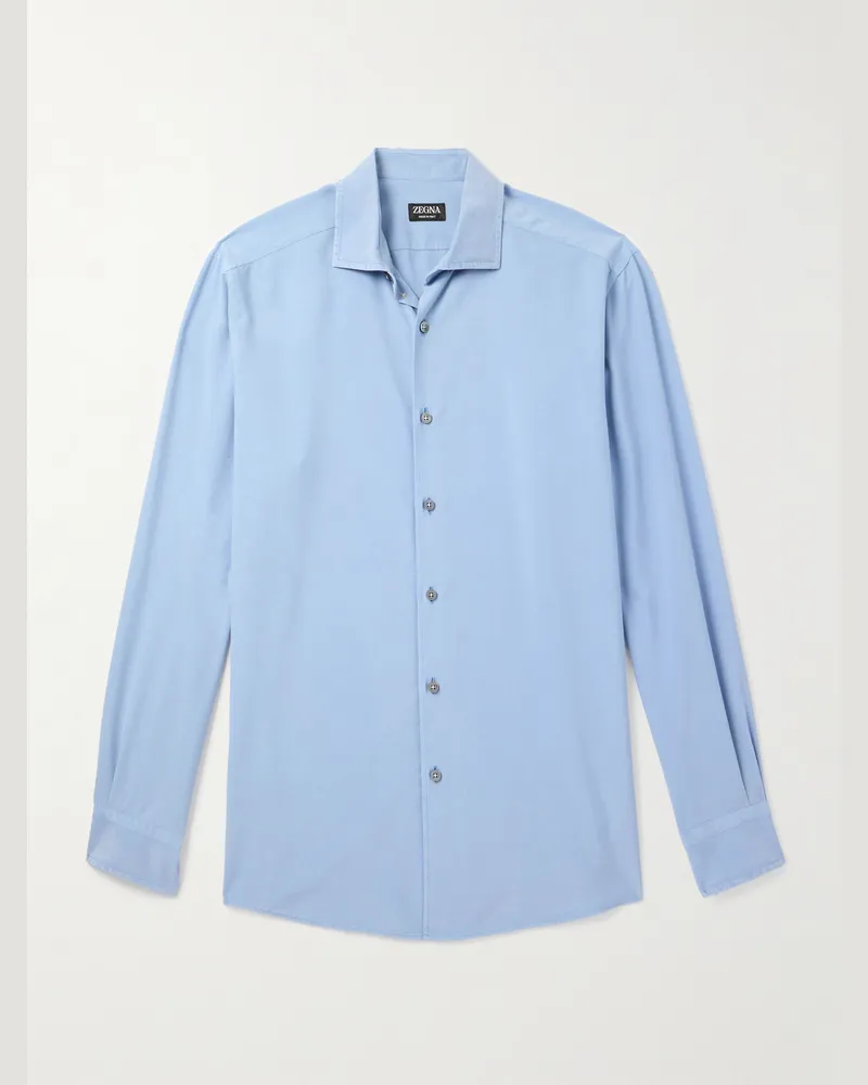 Ermenegildo Zegna Hemd aus Maulbeerseide mit Haifischkragen Blau