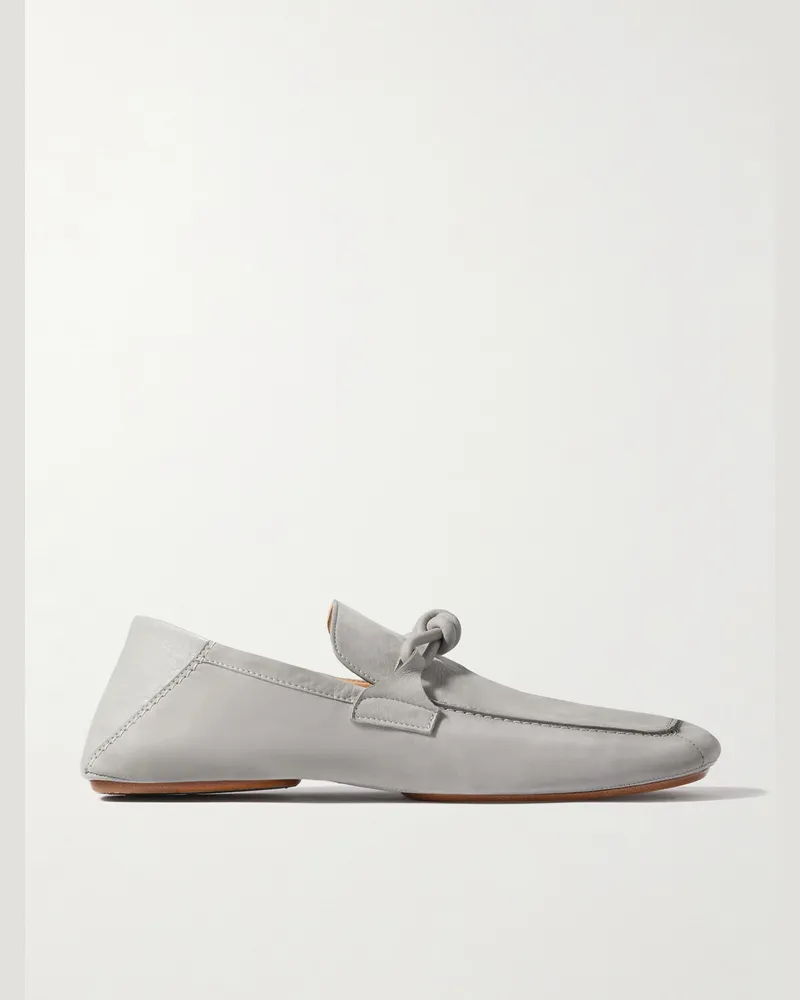 Bottega Veneta Knot-Detailed Leather-Trimmed Textured-Nubuck Loafers Gray