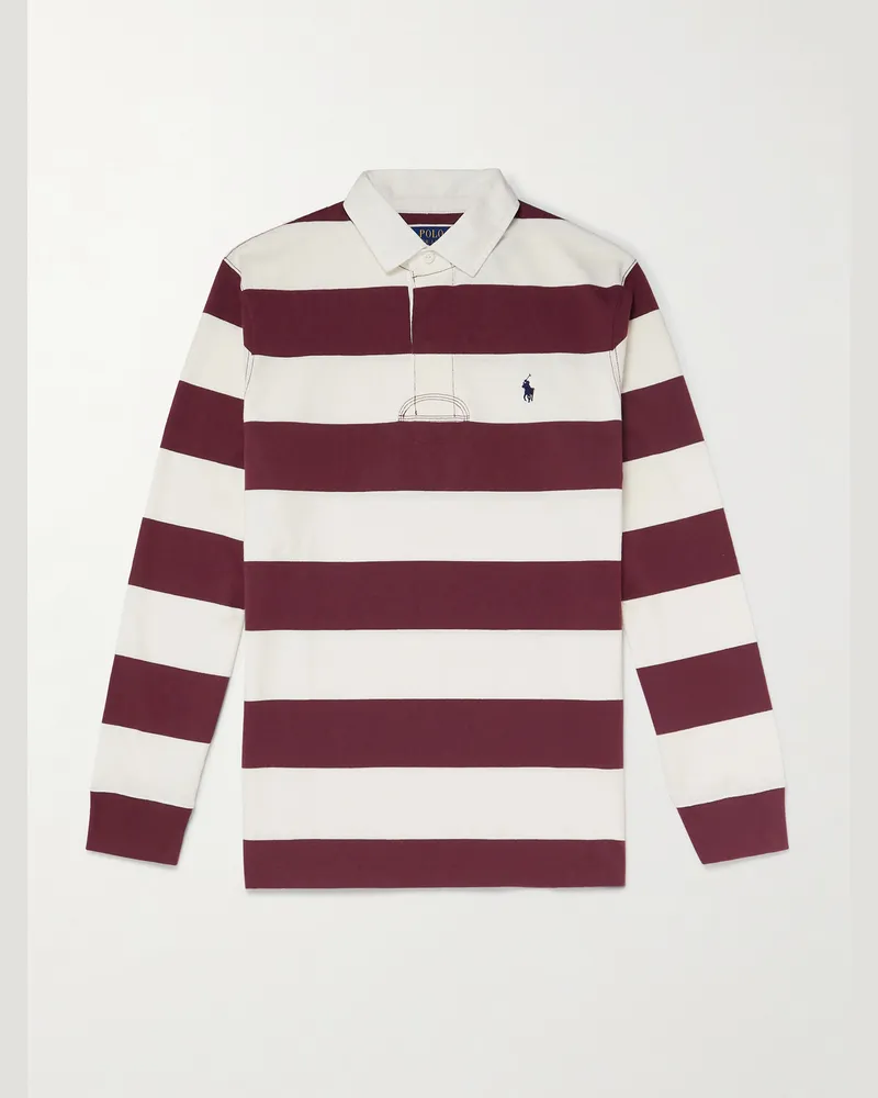 Ralph Lauren Oberteil aus gestreiftem Baumwoll-Jersey mit Polokragen und Logostickerei Burgunder