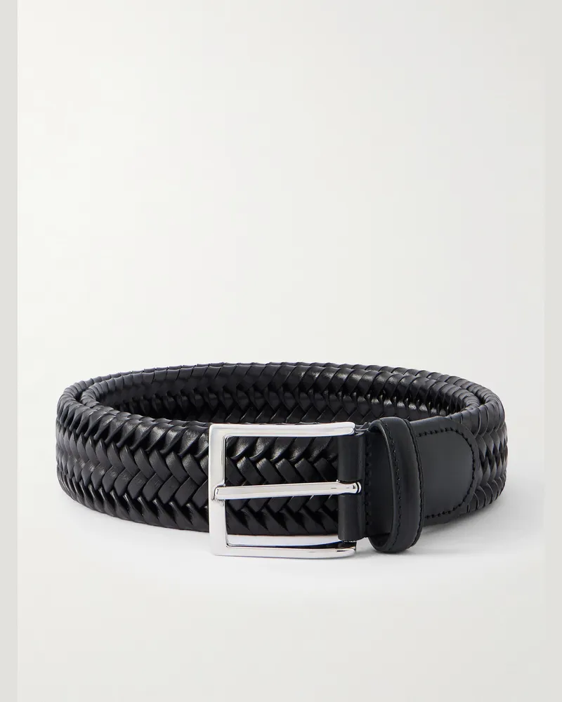Rubinacci 3.5cm Woven Leather Belt Black