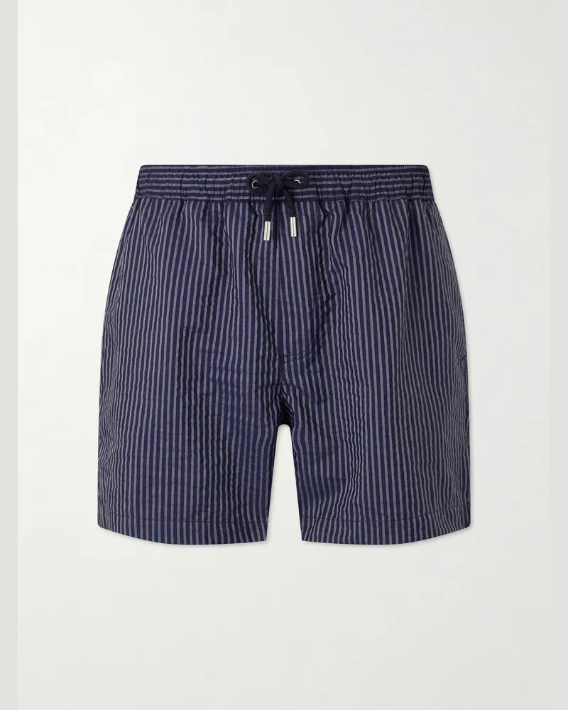 MR P. Navi Striped Straight-Leg Swim Shorts Blue