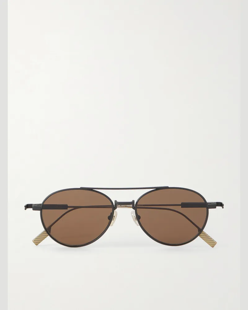 Ermenegildo Zegna Zweifarbige Pilotensonnenbrille aus Titan Braun