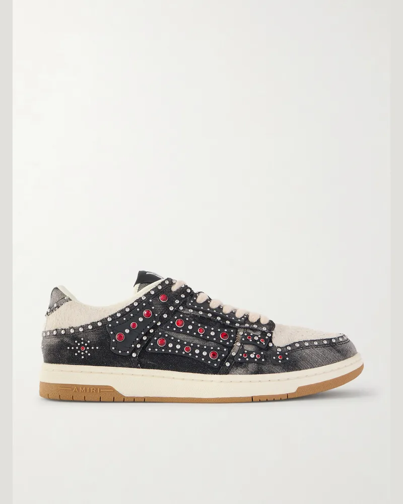 Amiri Skel-Top Sneakers aus Denim mit Velourslederbesatz, Nieten und Applikationen Schwarz