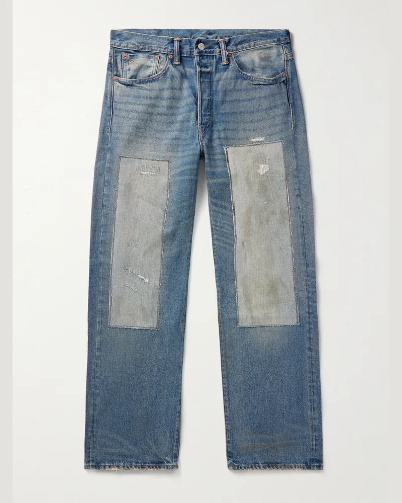 RRL Gerade geschnittene Jeans aus Selvedge Denim in Distressed-Optik Blau