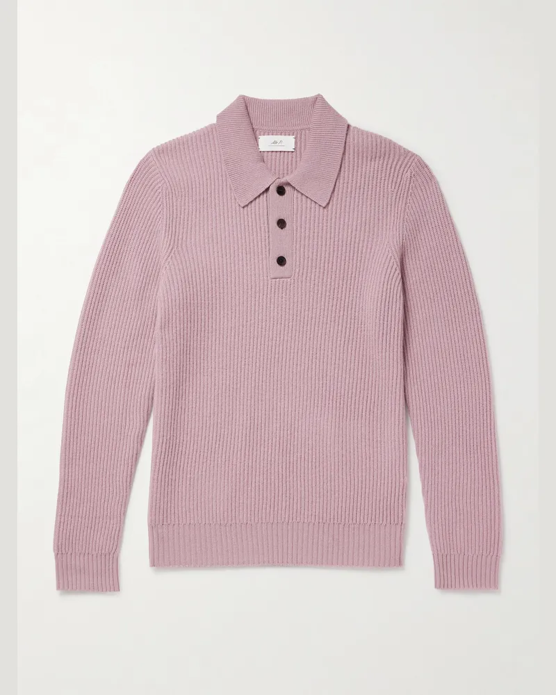 MR P. Rippstrickpullover aus Kaschmir mit Polokragen Pink