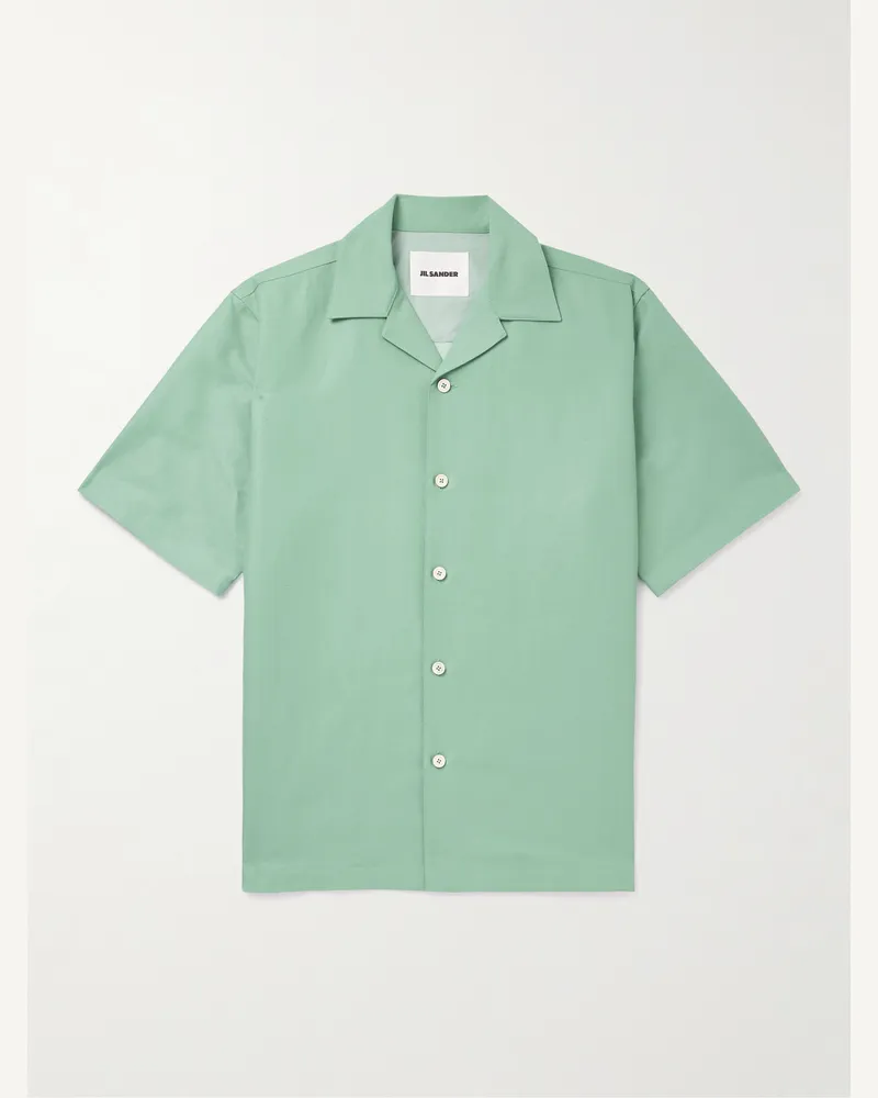 Jil Sander Hemdjacke aus Drillich aus einer Leinen-Baumwollmischung mit Reverskragen Grün