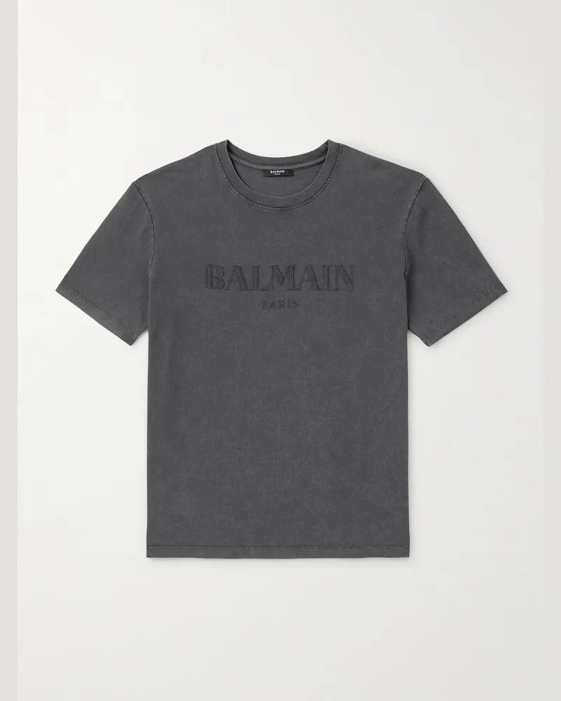 Balmain T-Shirt aus Baumwoll-Jersey mit Logostickerei Grau