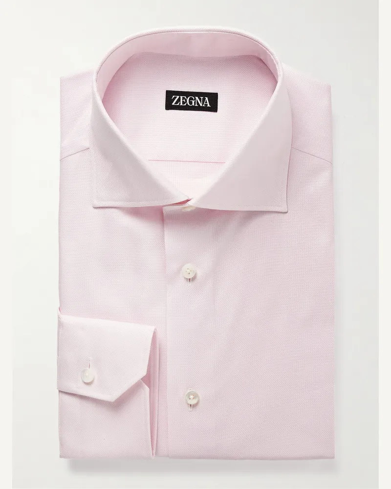 Ermenegildo Zegna Hemd aus Baumwoll-Piqué mit Cutaway-Kragen Pink