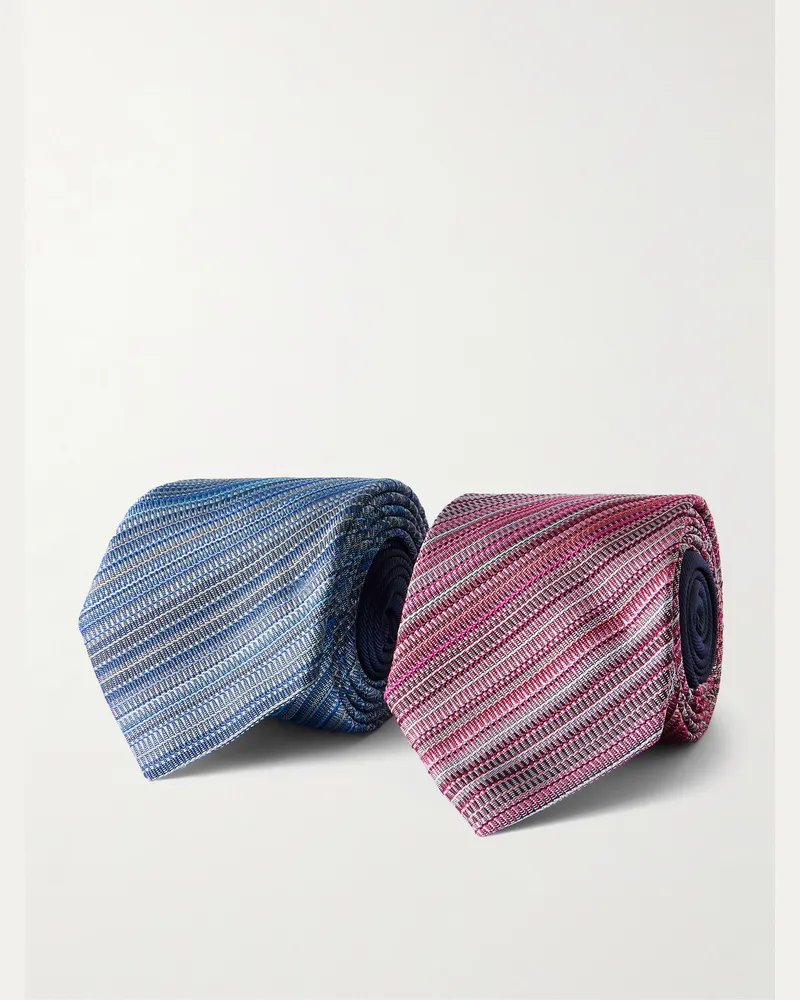Missoni Set aus zwei Krawatten aus gestreiftem Seiden-Jacquard, 7 cm Blau