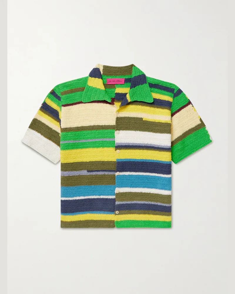 The Elder Statesman Striped Crocheted Organic Cotton Shirt Yellow