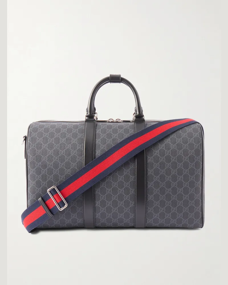 Gucci GG Leather-Trimmed Monogrammed Supreme Coated-Canvas Duffle Bag Blue