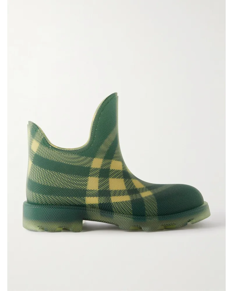 Burberry Ankle Boots aus Gummi mit Karomuster Grün