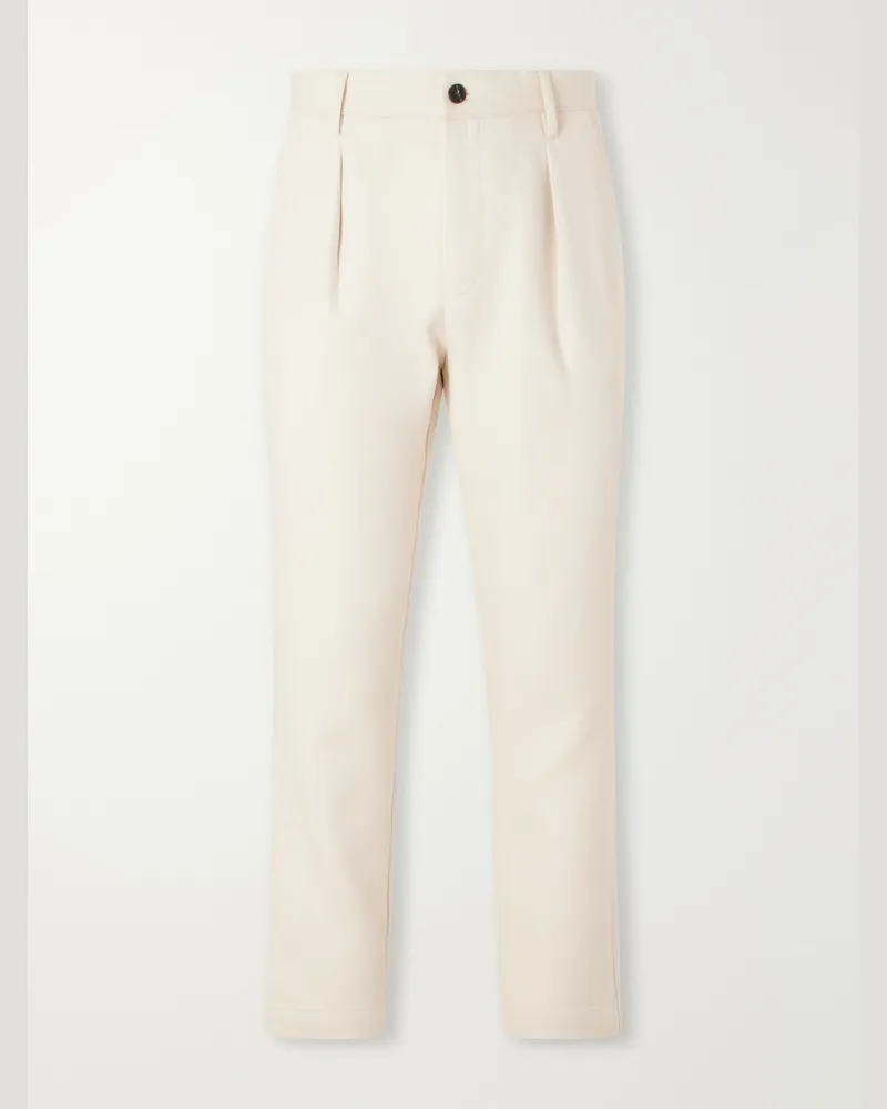 MR P. Tapered Pleated Cotton and Cashmere-Blend Trousers Neutrals