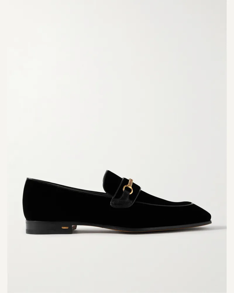 Tom Ford Bailey Chain-Embellished Leather-Trimmed Velvet Loafers Black