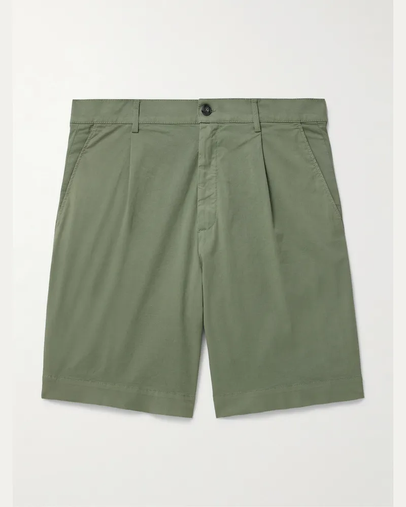Canali Schmal und gerade geschnittene Shorts aus Stretch-Baumwolle mit Falten Grün