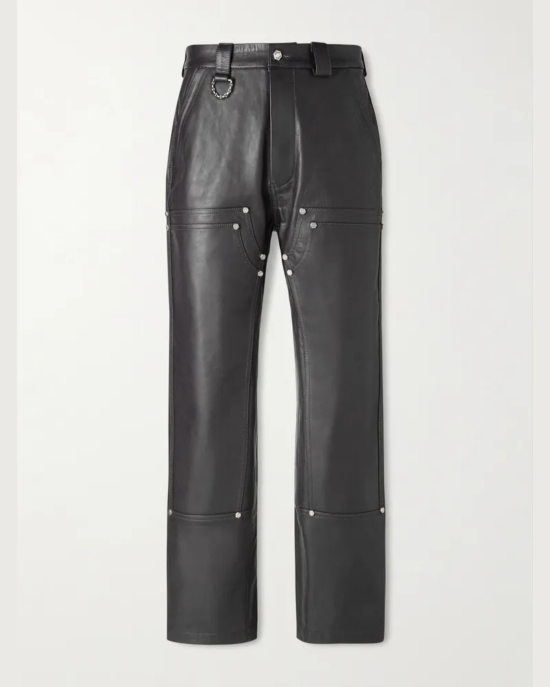 FourTwoFour on Fairfax HOORSENBUHS Straight-Leg Studded Leather Trousers Black
