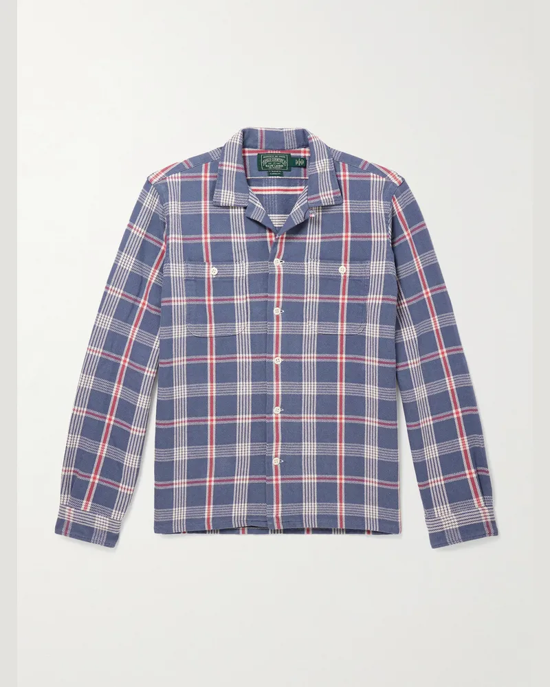 Ralph Lauren Polo Country kariertes Hemd aus Baumwollflanell mit wandelbarem Kragen Blau
