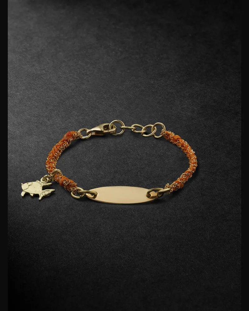 Carolina Bucci Kids Lucky ID Tag Fish Armband aus Gold und Seide Orange