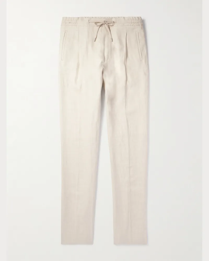 LARDINI Miami gerade geschnittene Hose aus Leinen-Twill mit Kordelzugbund und Falten Neutral