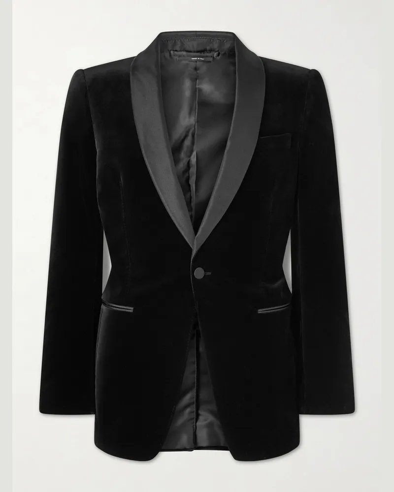 Tom Ford Satin-Trimmed Cotton-Blend Velvet Suit Jacket Black