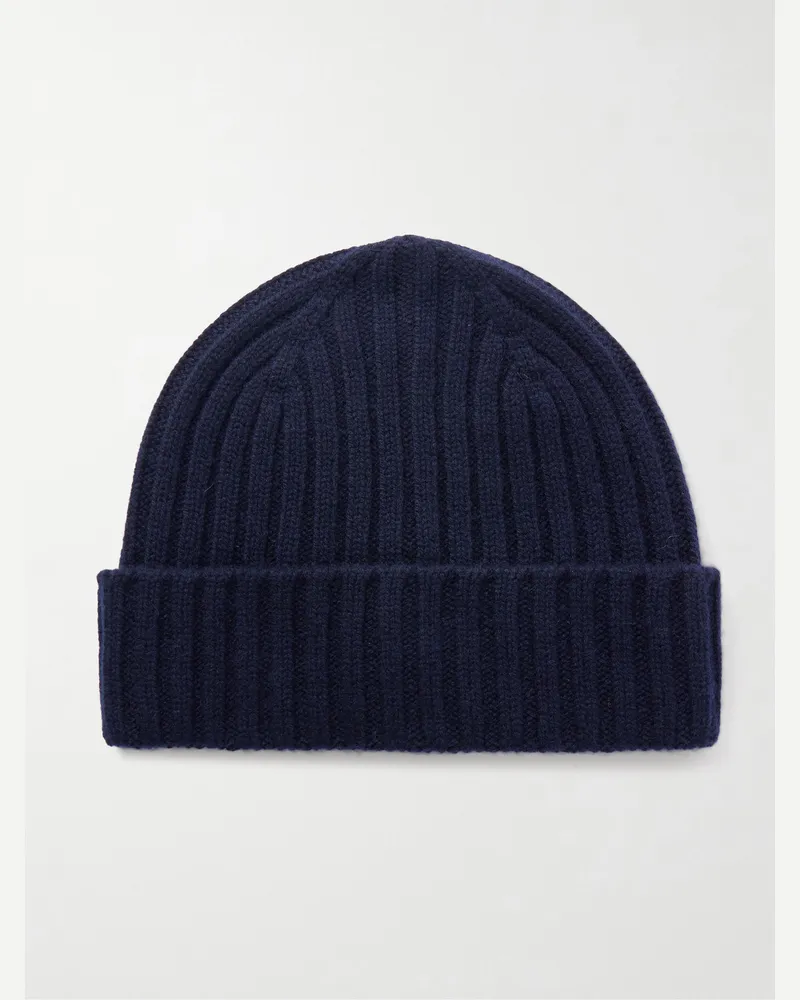 MR P. Cairn Ribbed Cashmere Beanie Blue