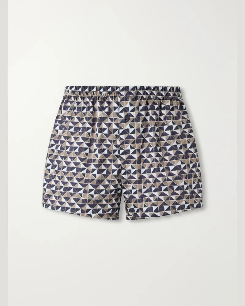 Zimmerli Printed Cotton-Satin Boxer Briefs Blue