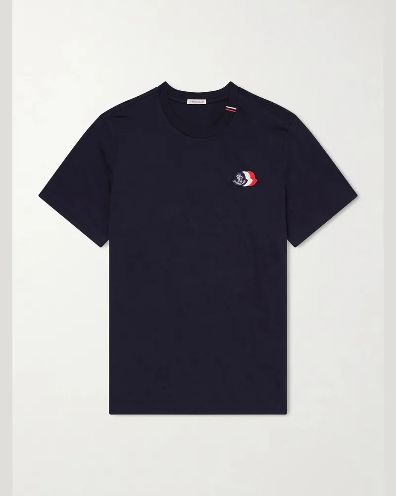 Moncler Logo-Appliquéd Cotton-Jersey T-Shirt Blue