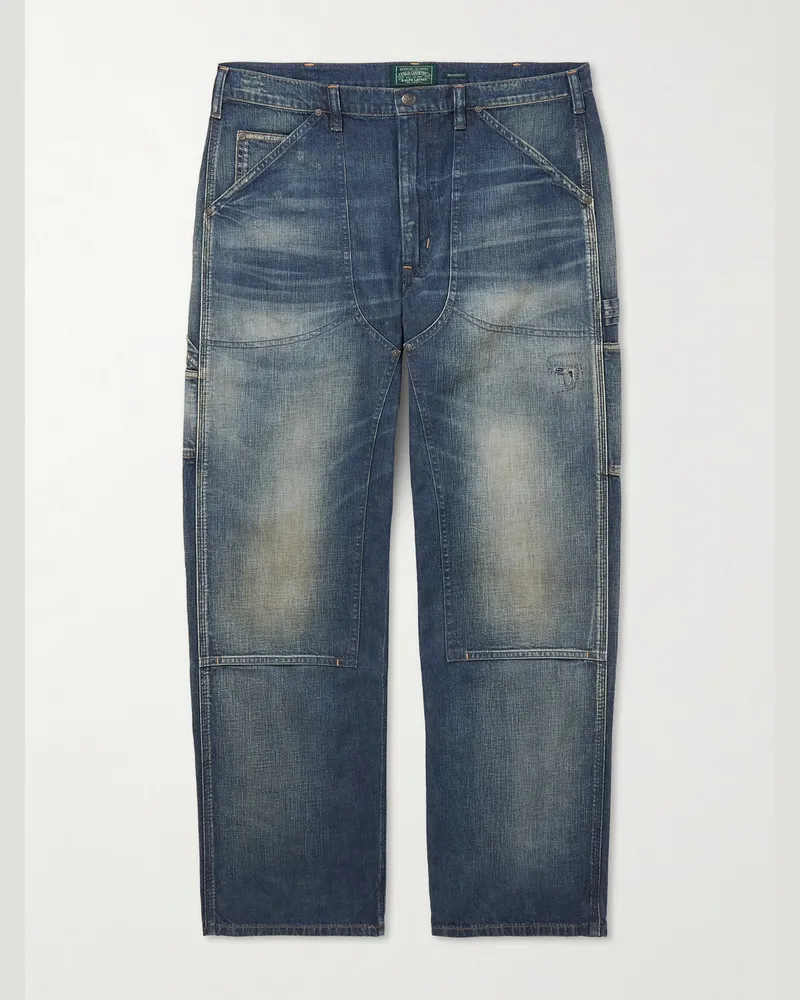 Ralph Lauren Polo Country Slim-Fit Straight-Leg Distressed Panelled Jeans Blue