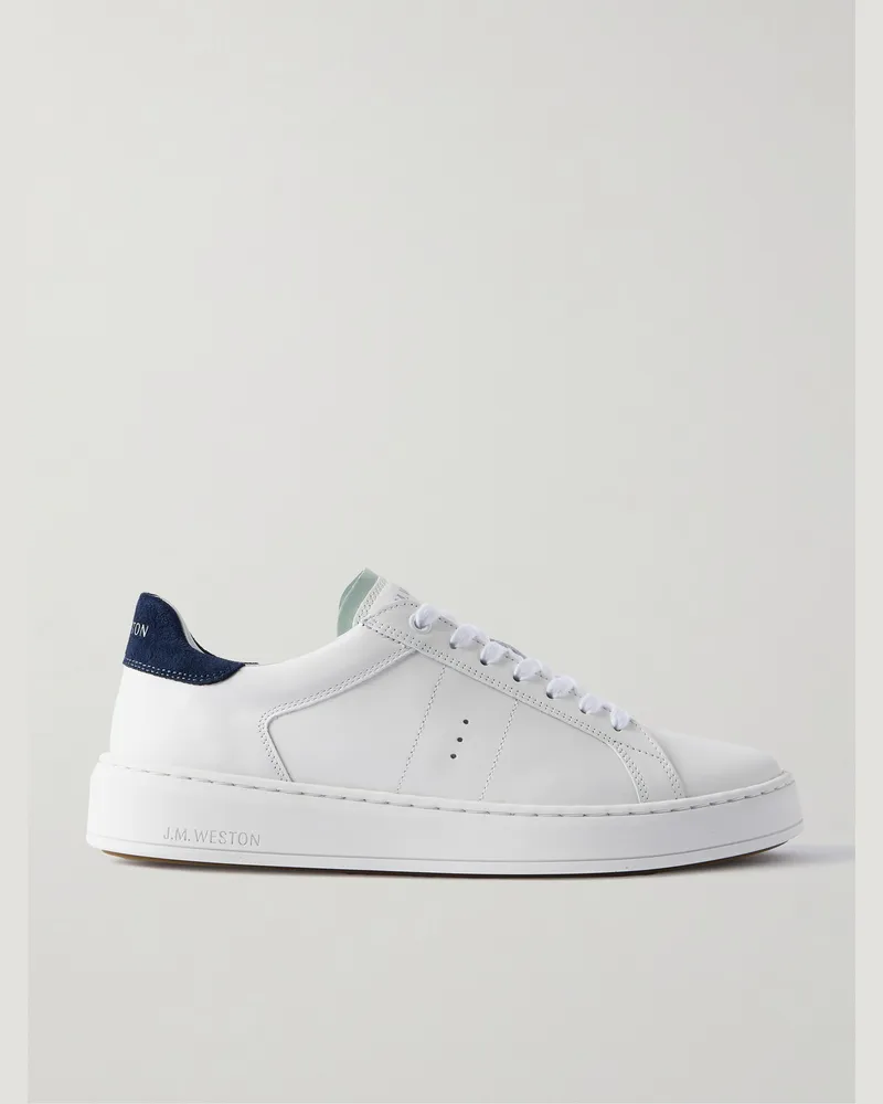 JM Weston On Time Sneakers aus Leder mit Velourslederbesatz Weiß