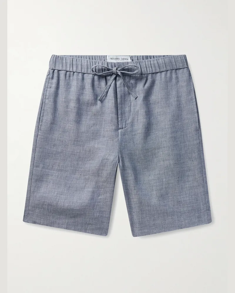 Frescobol Carioca Felipe Slim-Fit Linen and Cotton-Blend Drawstring Shorts Blue