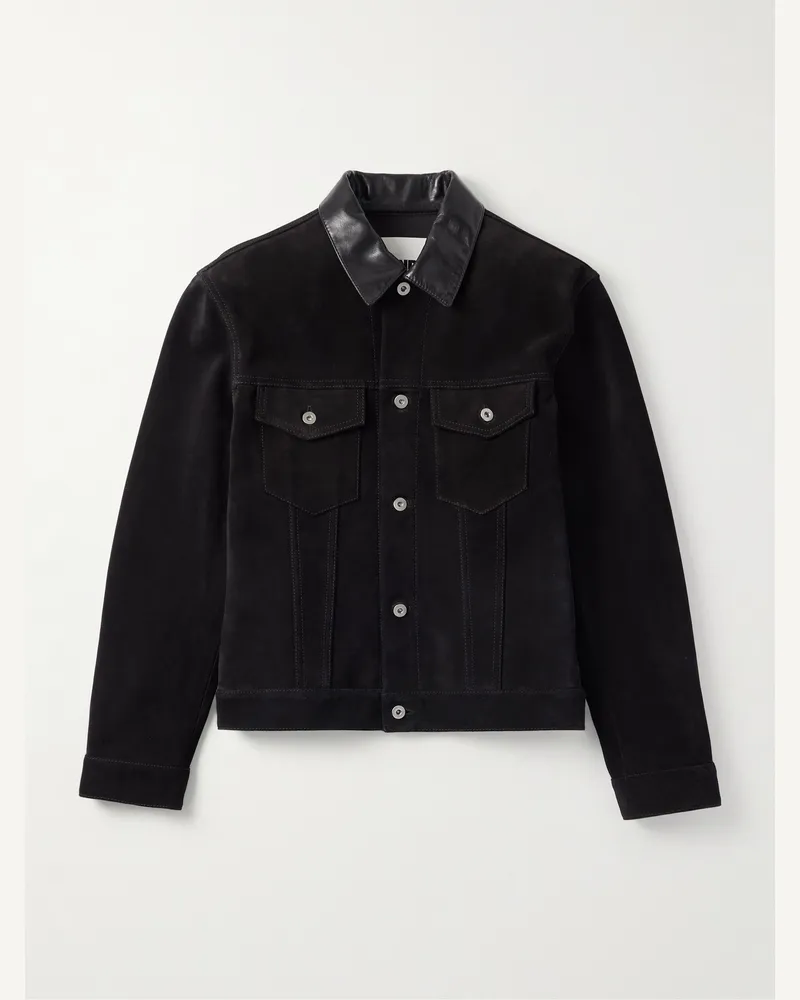 Jil Sander Jacke aus Veloursleder mit Lederbesatz Schwarz