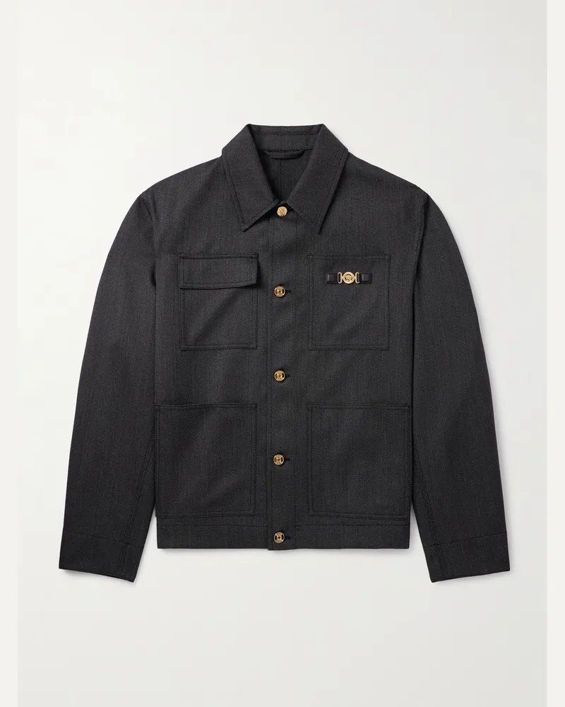 Versace Blouson aus Woll-Mouliné mit Verzierung Grau