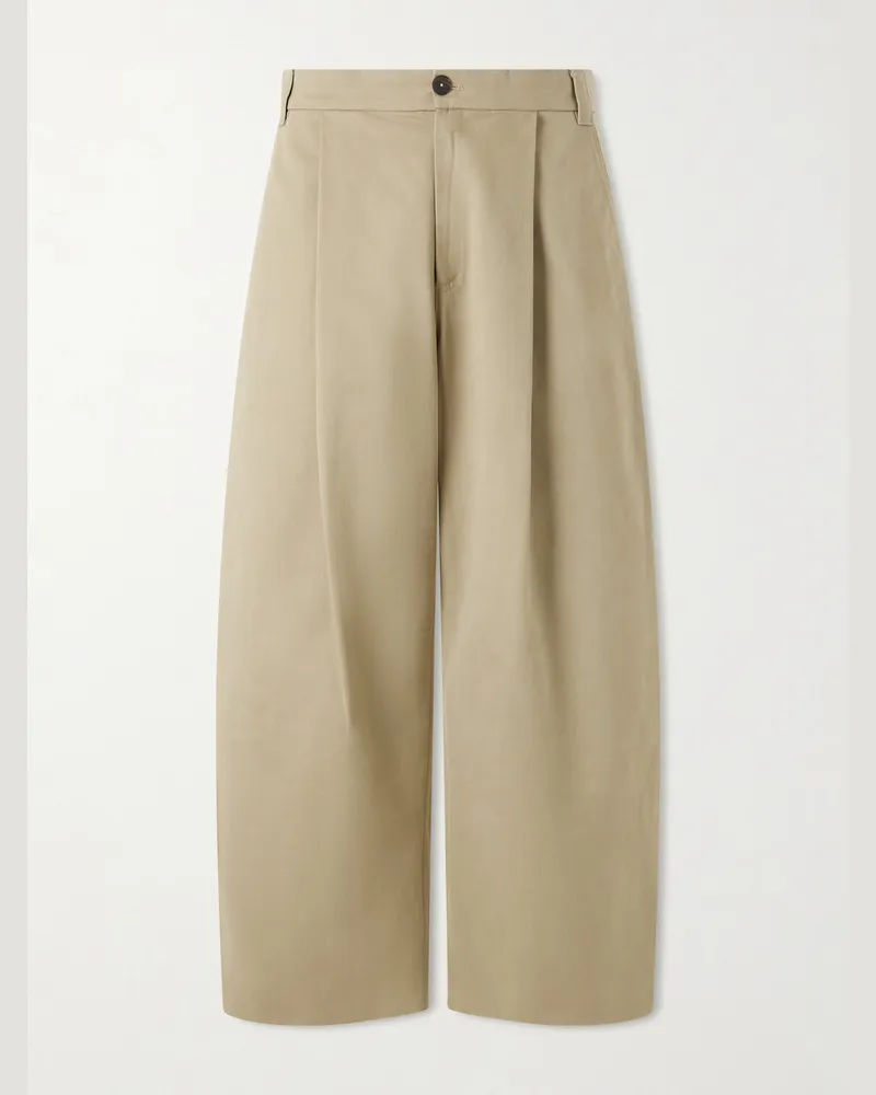 Studio Nicholson Sorte Wide-Leg Pleated Cotton-Twill Trousers Neutrals