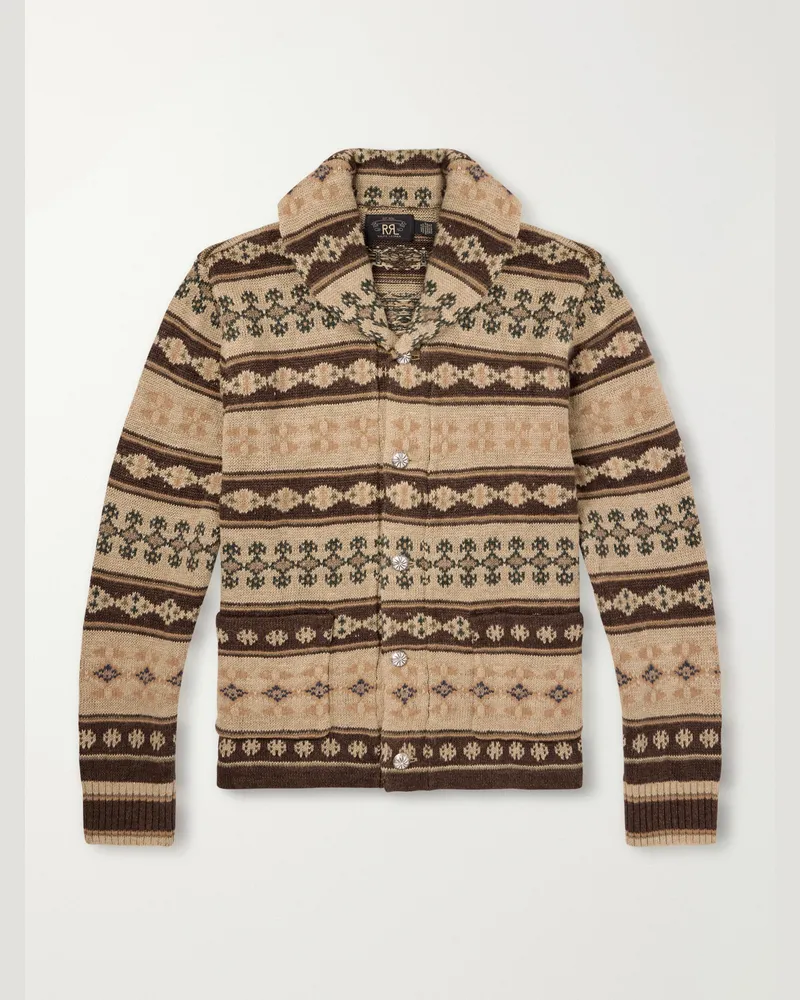 RRL Linen, Silk and Wool-Blend Jacquard Cardigan Brown