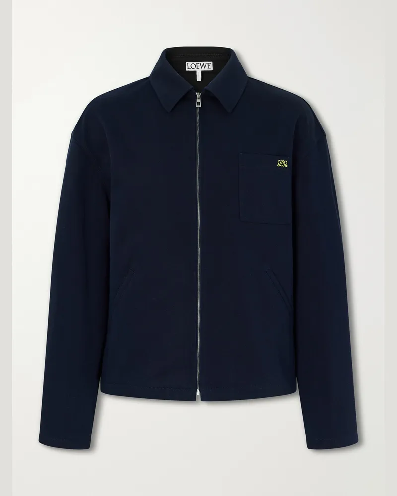 Loewe Logo-Embroidered Cotton-Twill Jacket Blue