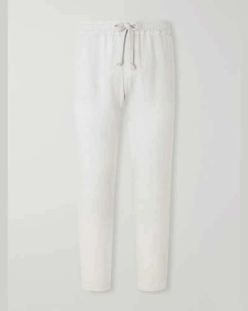 Fedeli Straight-Leg Linen Drawstring Trousers Gray