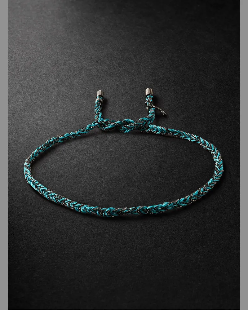 Carolina Bucci Lucky Wisdom Armband aus geschwärztem Gold und Seide Blau