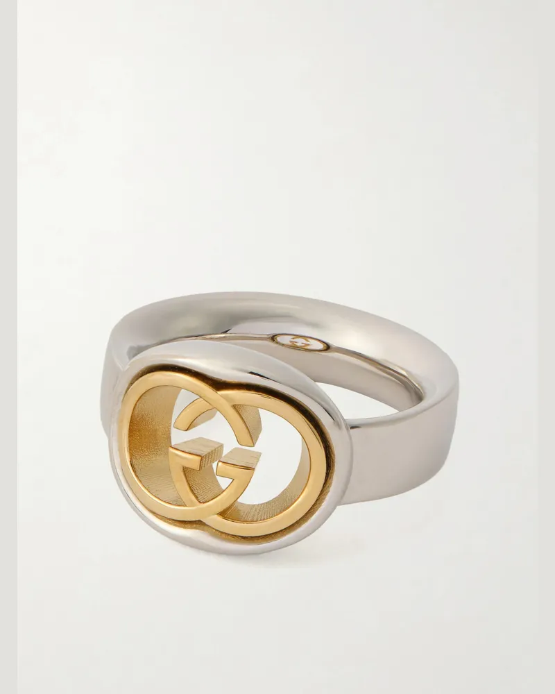 Gucci Interlocking G Logo-Embossed Gold and Silver-Tone Ring Silver