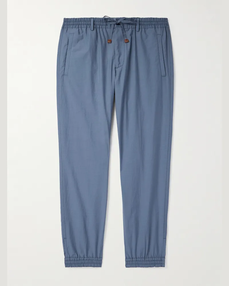 Slowear Teknosartorial Slim-Fit Tapered Cotton-Blend Poplin Drawstring Trousers Blue