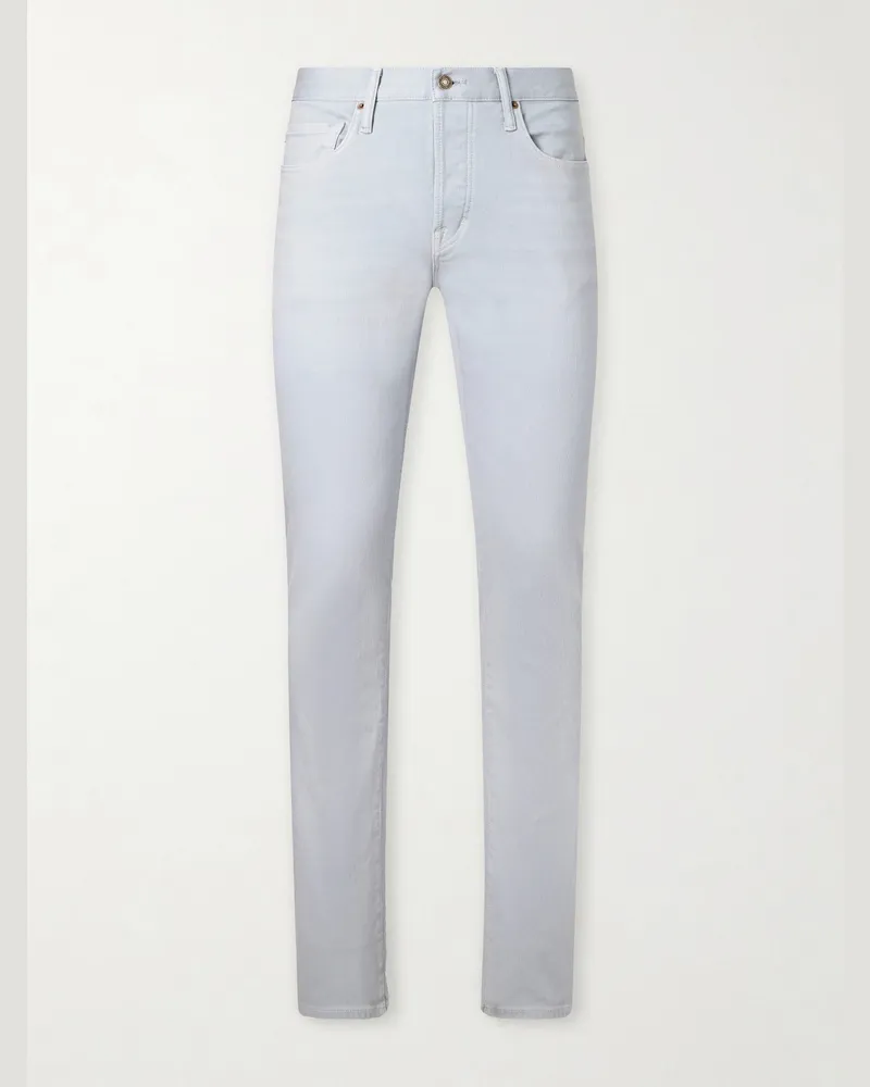 Tom Ford Slim-Fit Straight-Leg Cotton-Blend Trousers Blue