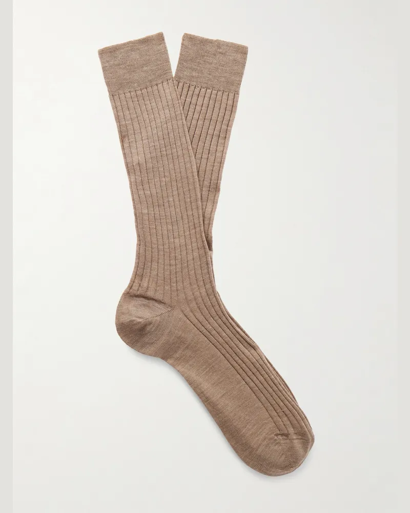 MR P. Socken aus einer Merinowollmischung in Rippstrick Braun