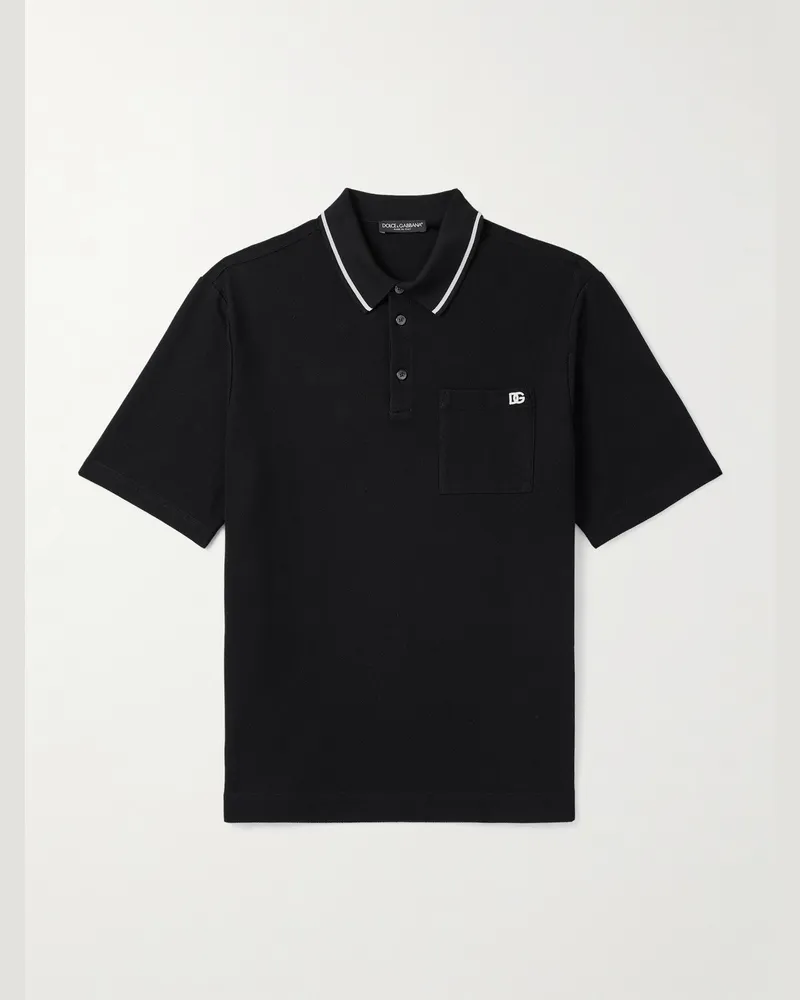 Dolce & Gabbana Logo-Embroidered Cotton-Piqué Polo Shirt Black