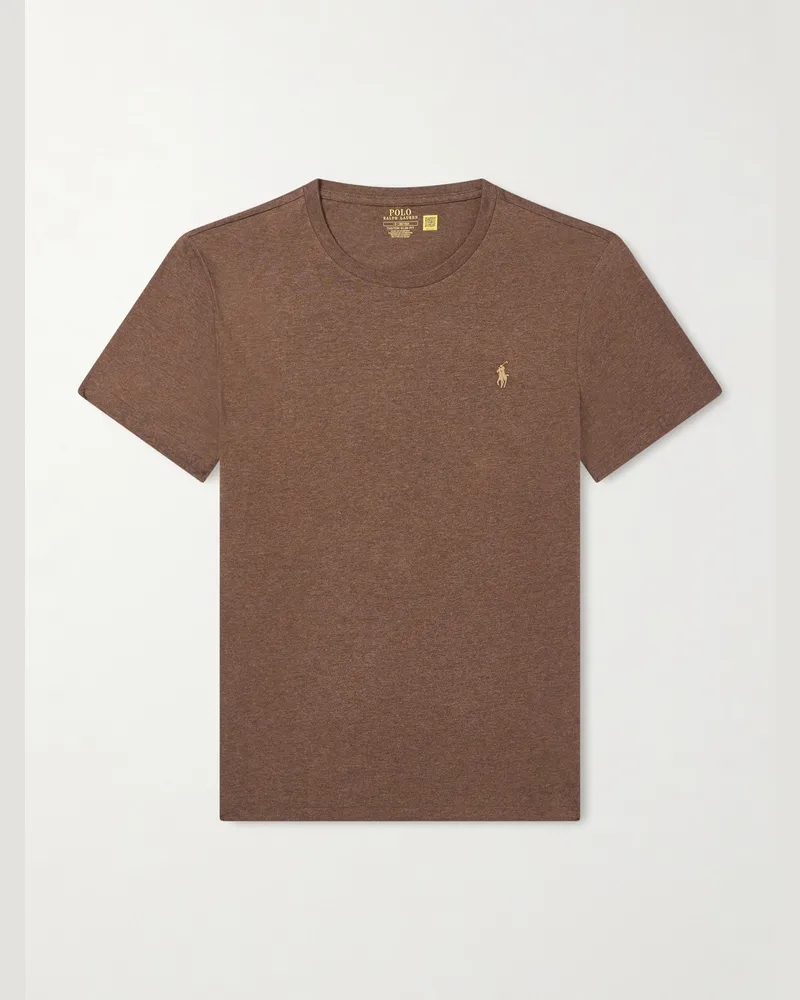 Ralph Lauren Schmal geschnittenes T-Shirt aus Baumwoll-Jersey mit Logostickerei Braun
