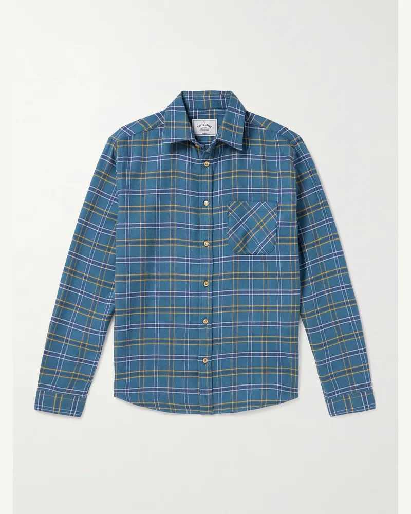 Portuguese Flannel Kariertes Hemd aus Baumwollflanell Blau