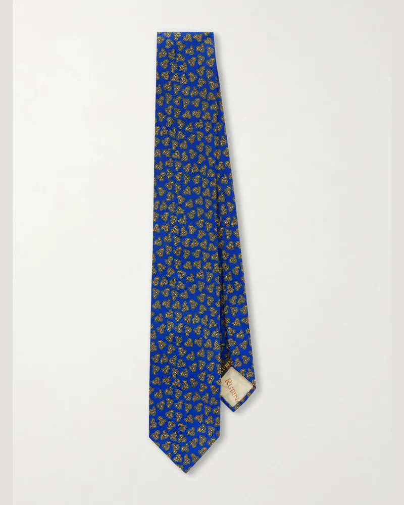 Rubinacci 9cm Printed Silk-Twill Tie Blue