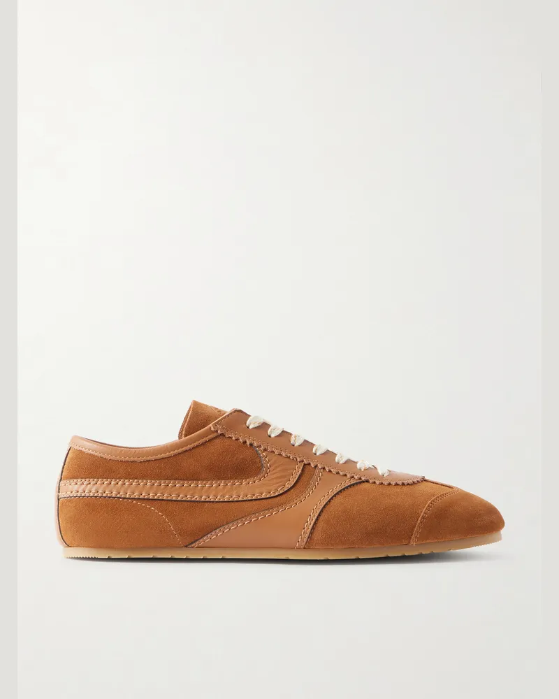 Dries van Noten Leather-Trimmed Suede Sneakers Brown